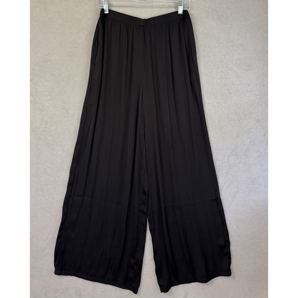 Magaschoni Wide Leg Pants Women M Black Flowy Lightweight Boho 0797